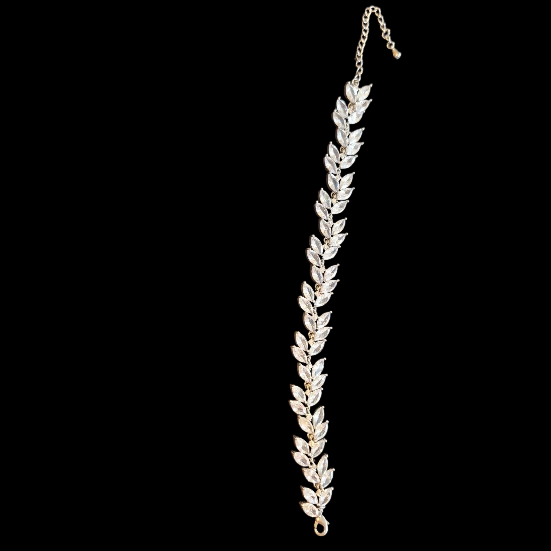 Silver Tone Rhinestone Leaf Tennis Style Bracelet